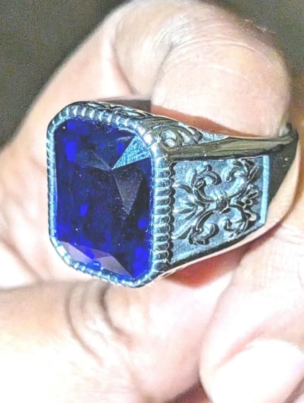 Retro Viking 5 Ct Lab Created Blue Sapphire Men's Ring 14K Silver Plated Sz 13